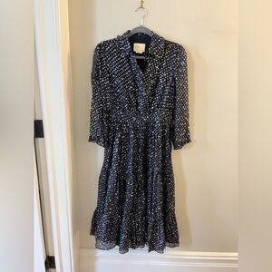 Kate Spade New York Night Navy Blue & Silver Sky Dot Midi Dress
